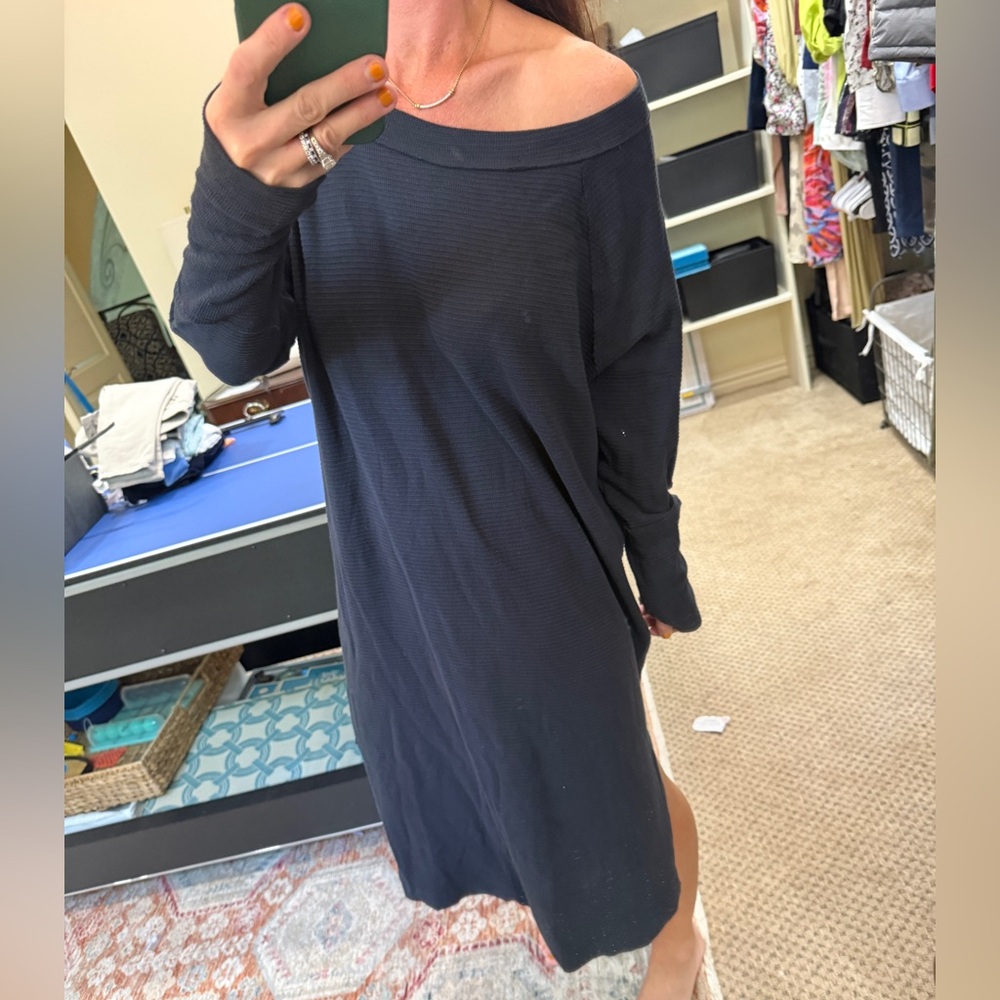 Stitchdrop Ribbed Knit Mock Neck Sweater Dress L Long Sleeve Midi Pullover NWD